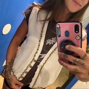 Rainbow Beaded White Knit Vest